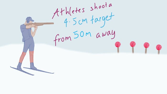 Biathletes shoot at a target which is half the size of a small coffee cup.