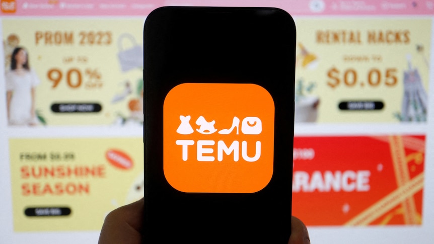 手机屏幕上显示TEMU的橙色标识。