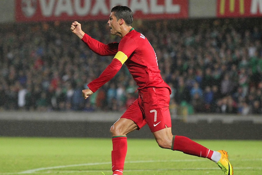 Cristiano Ronaldo celebrates a goal against Northern Ireland