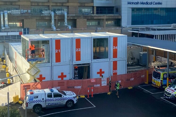 A new hospital unit under construction at Monash Health.