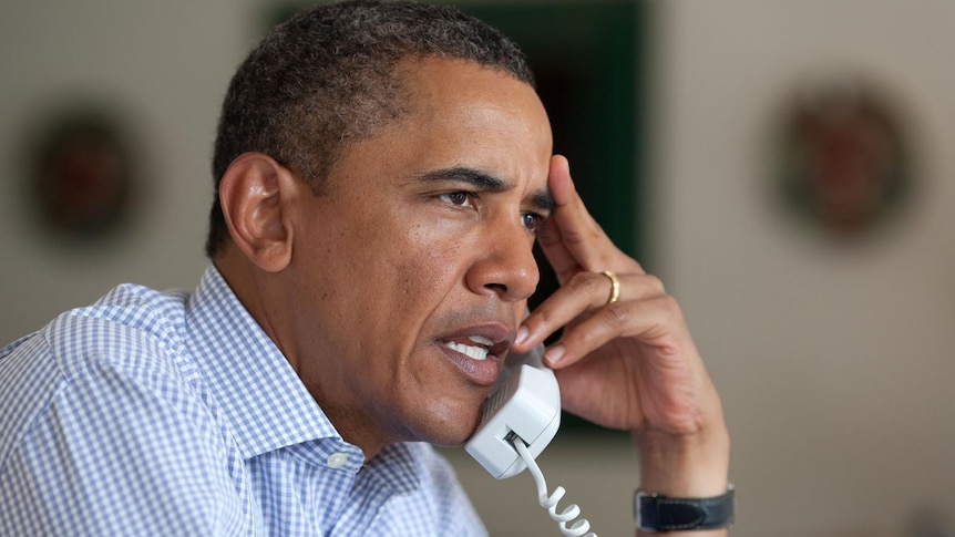 Barack Obama speaks on the phone