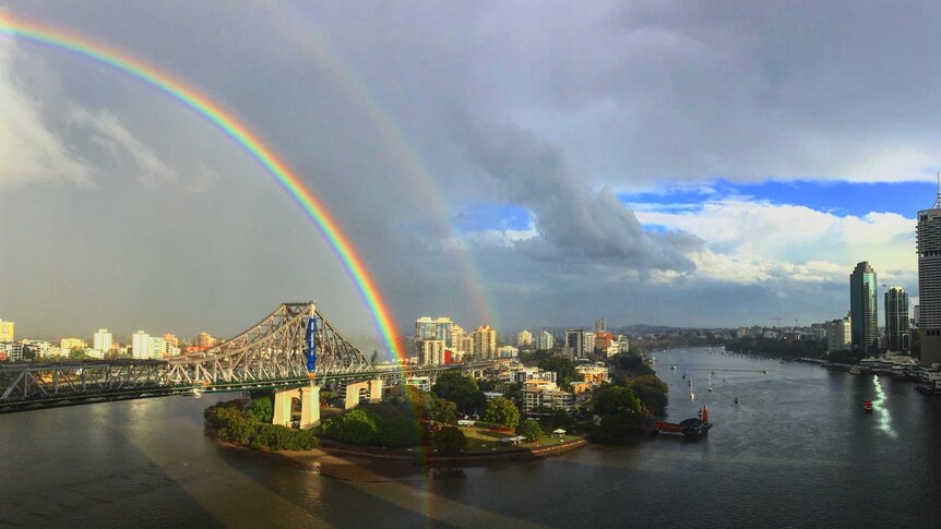 Rainbow over Brisbane city