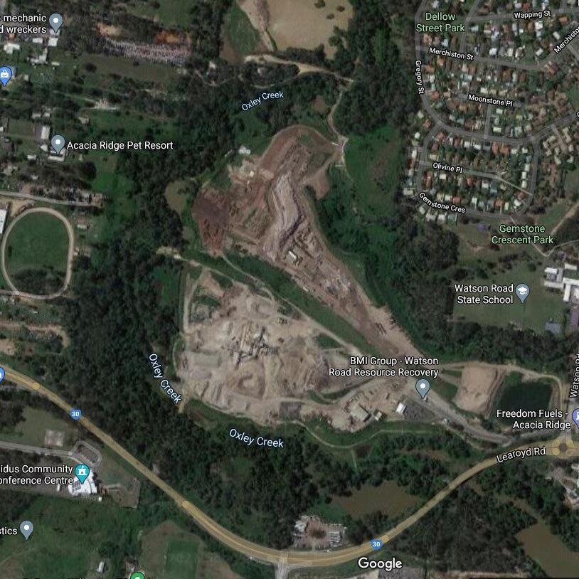 An image showing satellite view of the Watson Road Recovery Facility.