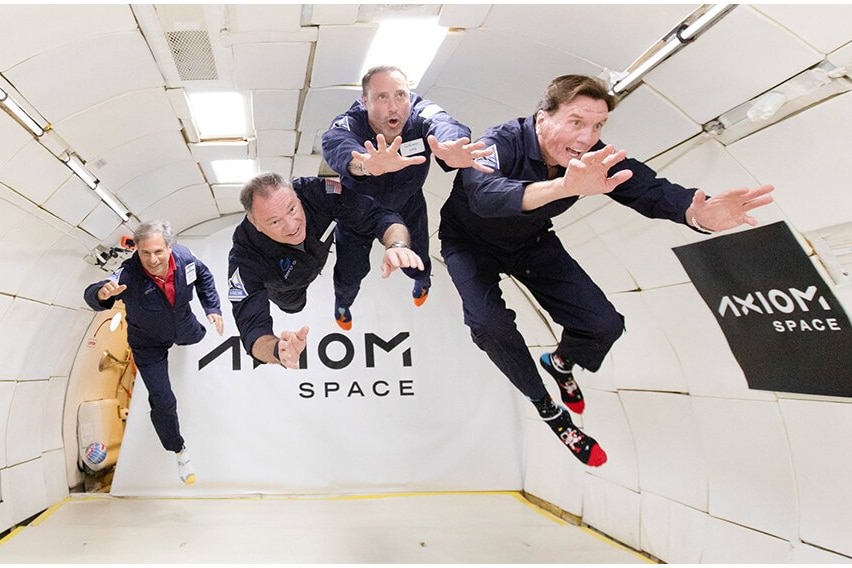 The four crew members of the Axiom-1 mission training in microgravity.