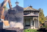 A composite image of a heritage home being demolished in Hawthorn, Melbourne.