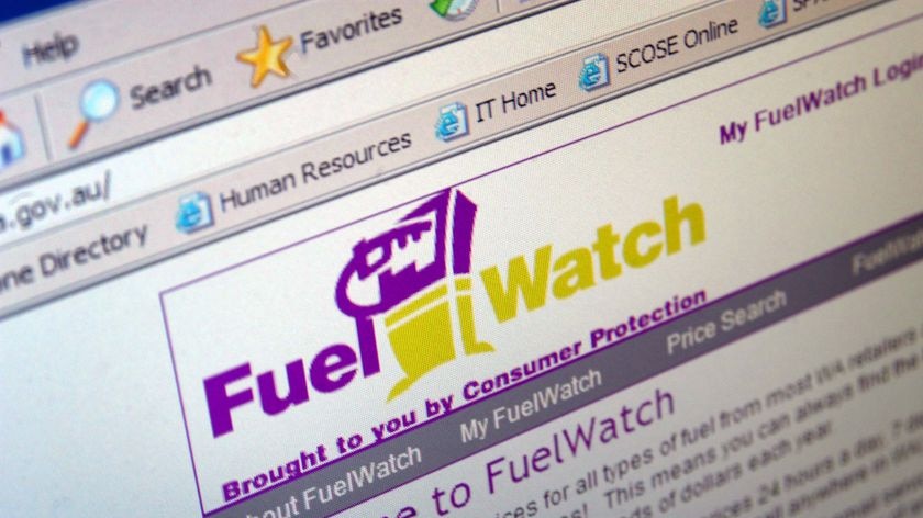Front page of the Fuel Watch website in Western Australia