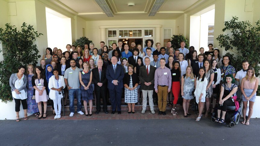 ABC Heywire winners stand with the Governor-General.