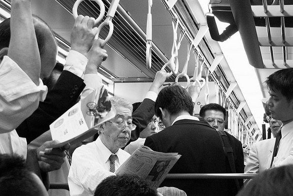 Japanese commuters on the train