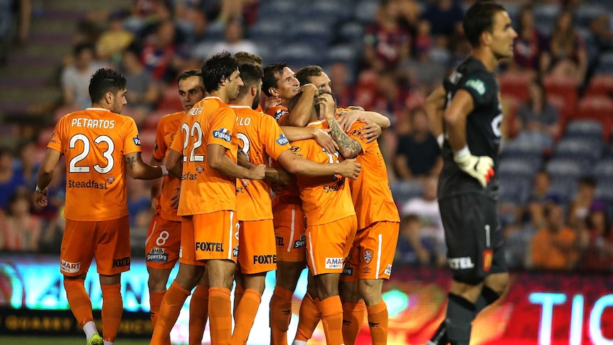 Brisbane Roar celebrate Henrique goal