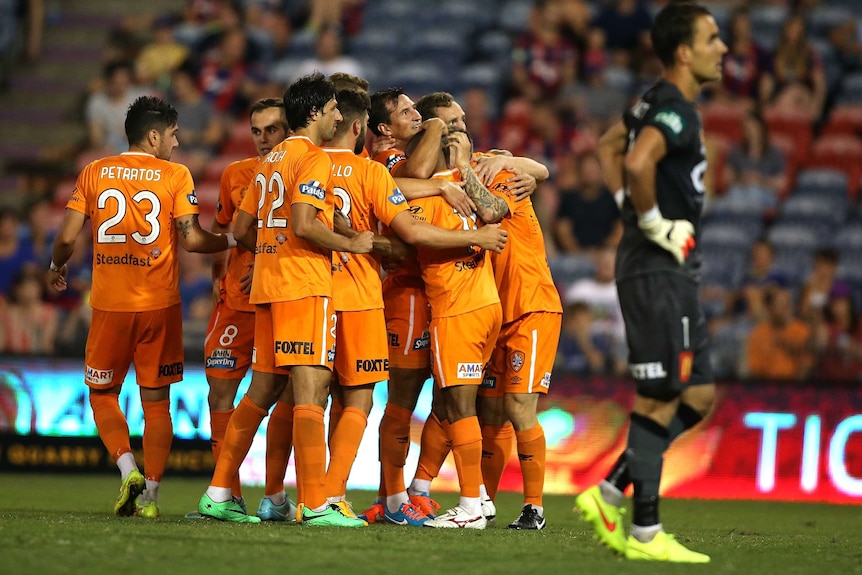 Brisbane Roar celebrate Henrique goal