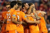 Brisbane Roar celebrate Henrique goal