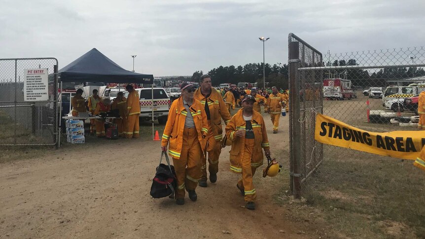 Fire crews at a staging area for the Rosedale fire in Gippsland.