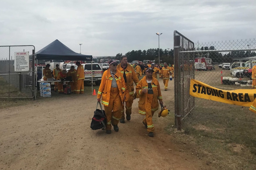 Fire crews at a staging area for the Rosedale fire in Gippsland.