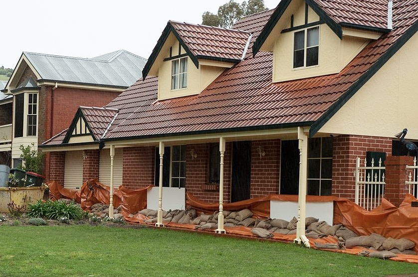 A house at Noarlunga sandbagged in preparation of flooding