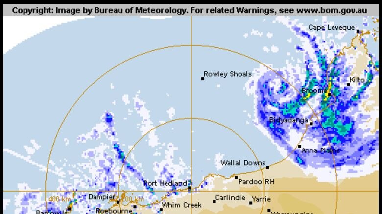 A radar image of Cyclone Billy over WA on December 23, 2008