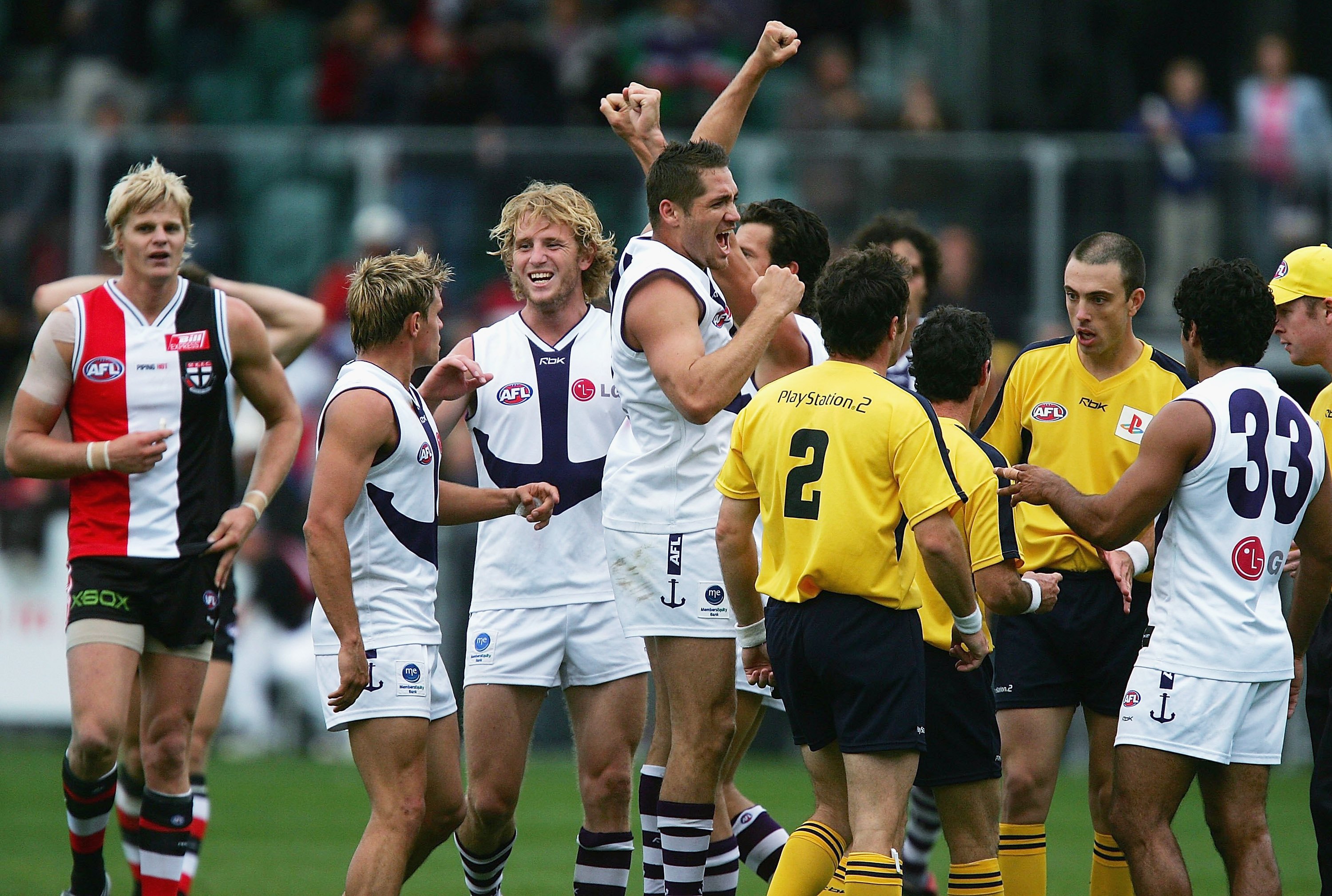 Dockers players celebrate prematurely at York Park