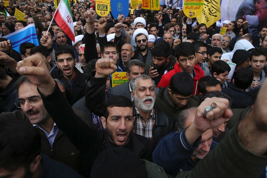 Iranian demonstrators chant slogans during an anti-US rally in Tehran.