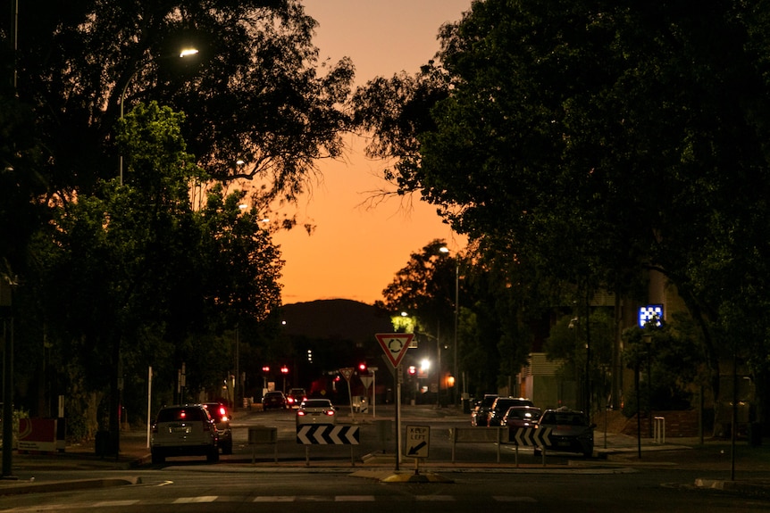 An Alice Springs street on sunset.