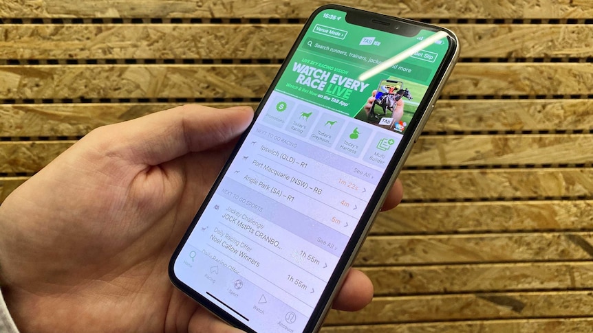 A live sports betting site on a mobile phone, April 24, 2020.