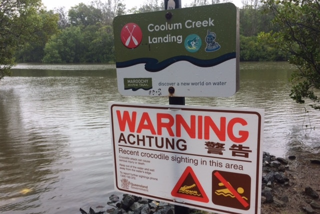 A crocodile warning sign at Coolum on the Sunshine Coast