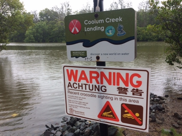 A crocodile warning sign at Coolum Creek