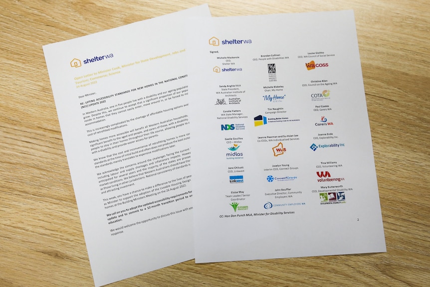 Two pieces of white paper, one of them a letter and the other featuring the logos of various companies and charitable organisati