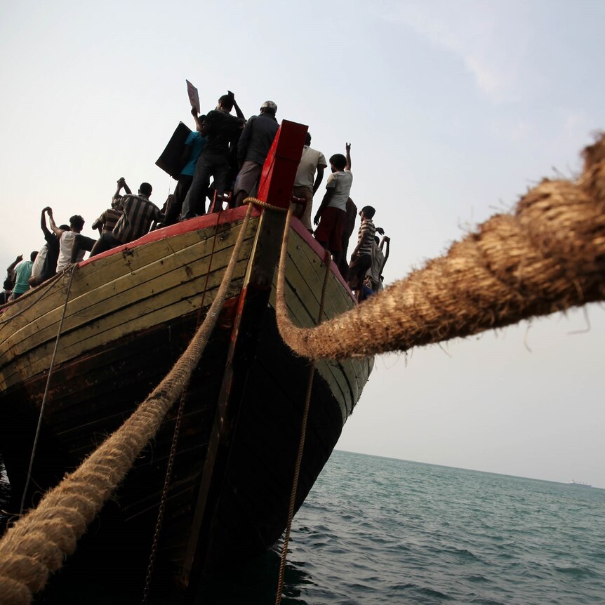 Asylum seekers on a boat