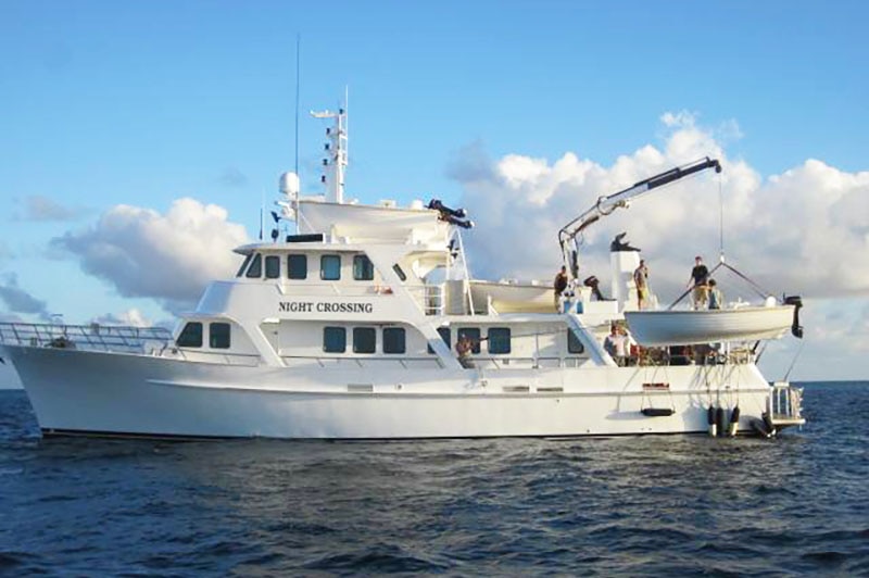 Charter boat Night Crossing at sea off central Queensland.