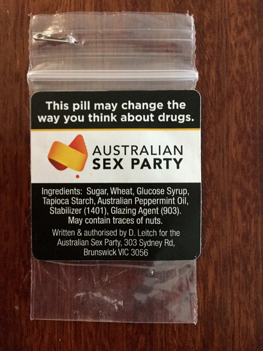 Empty 'happy pills' packet from the Australian Sex Party.