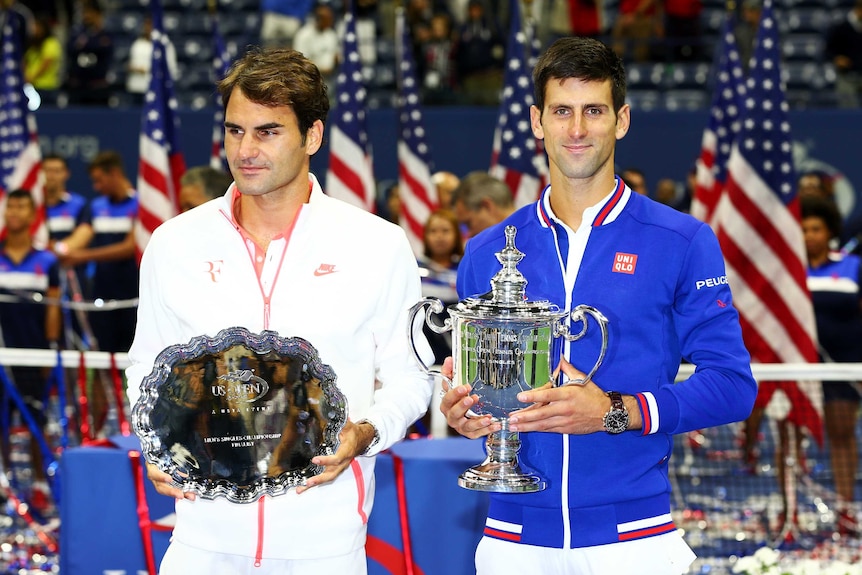 Novak Djokovic and Roger Federer after the US Open final