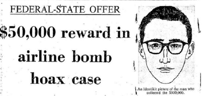 A newspaper article offering $50,000 for information leading to Mr Brown's capture.