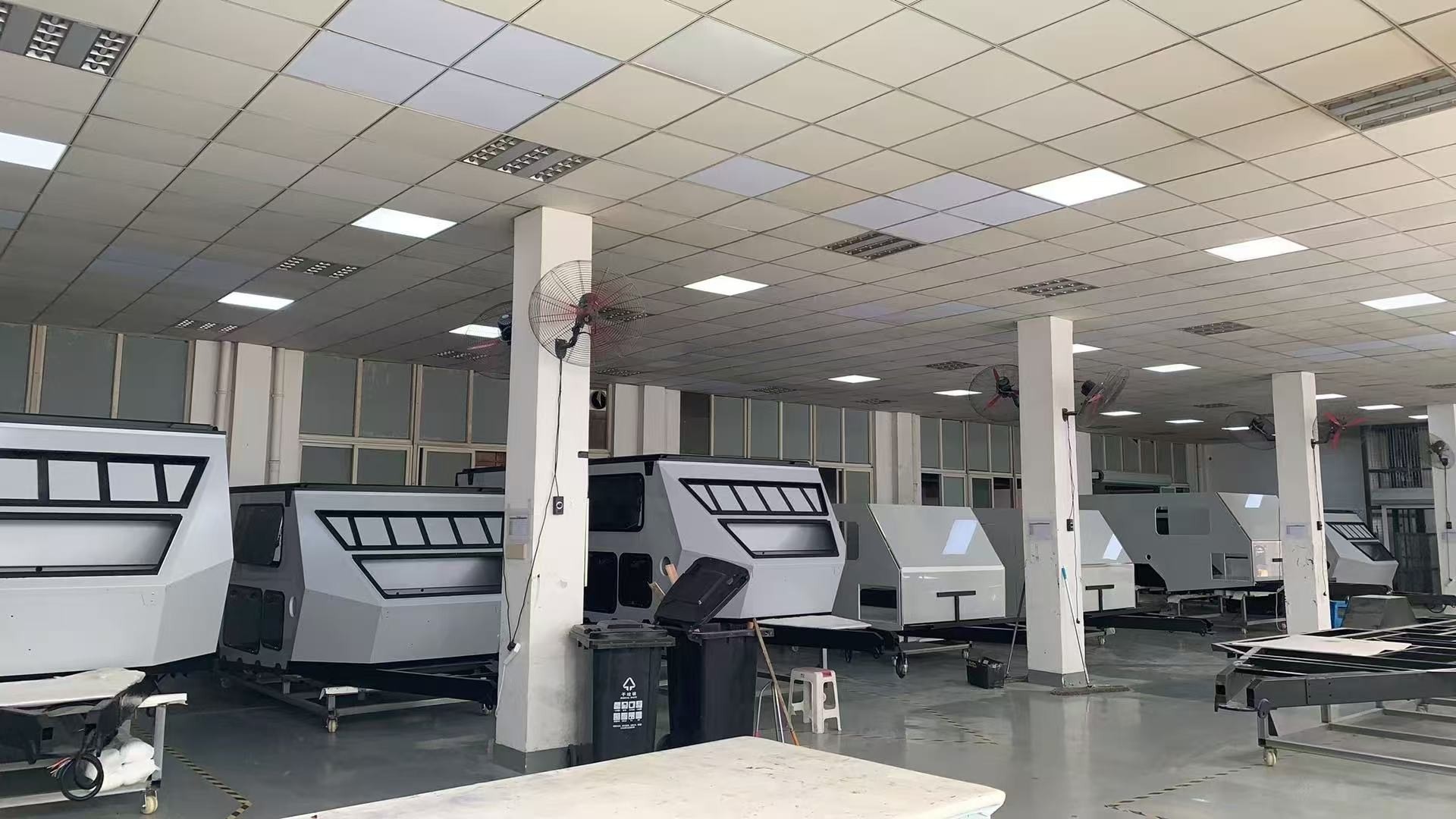caravans inside a factory