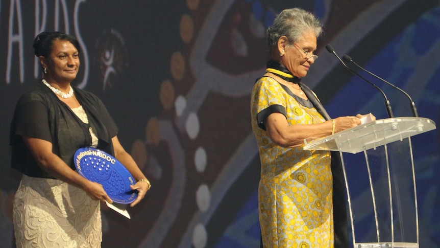 NAIDOC 'Female Elder of the Year' winner Professor MaryAnn Bin-Sallik giving an acceptance speech.