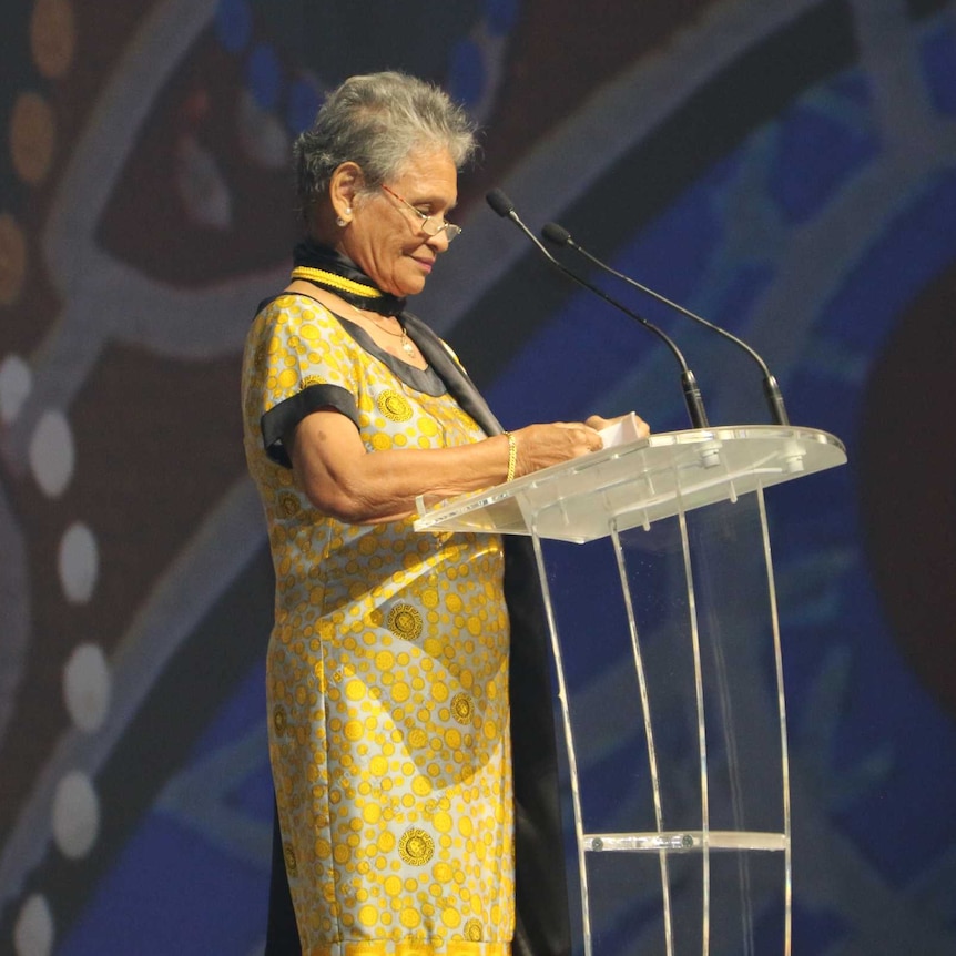 NAIDOC 'Female Elder of the Year' winner Professor MaryAnn Bin-Sallik giving an acceptance speech.
