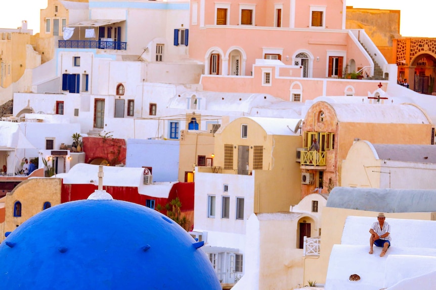 Brightly coloured buildings in Santorini