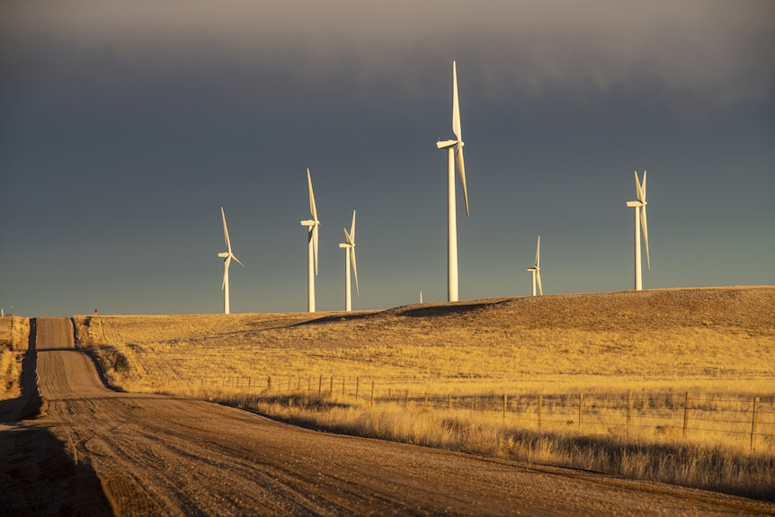 Wind turbines on a hill in the United States