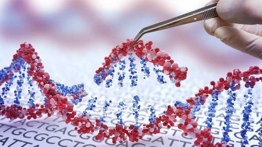 Illustration of hand inserting part of a sequence of DNA