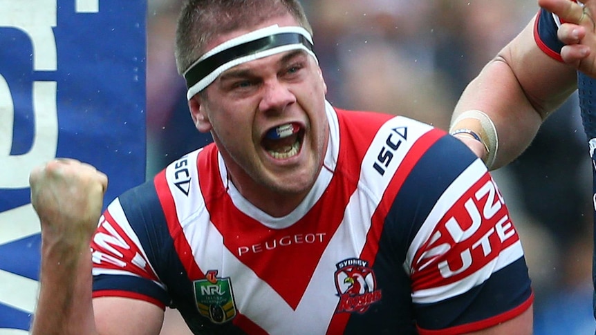 Remi Casty celebrates a Roosters try