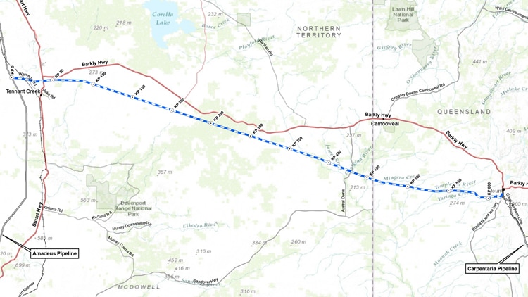 A map showing the preferred route of Jemena's North East Gas Interconnector pipeline.