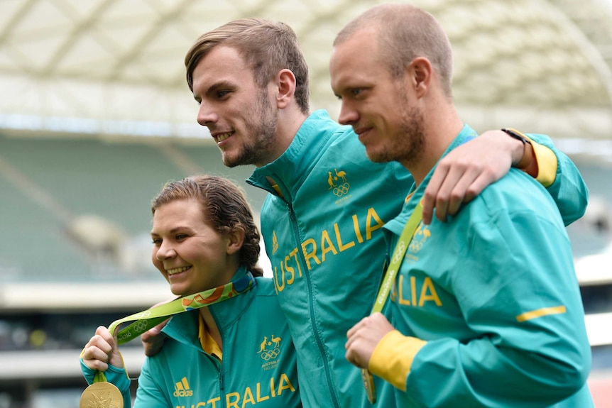 Catherin Skinner, Kyle Chalmers, Tom Burton after Rio Olympics