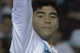 Diego Maradona plays for Argentina against Australia in Sydney