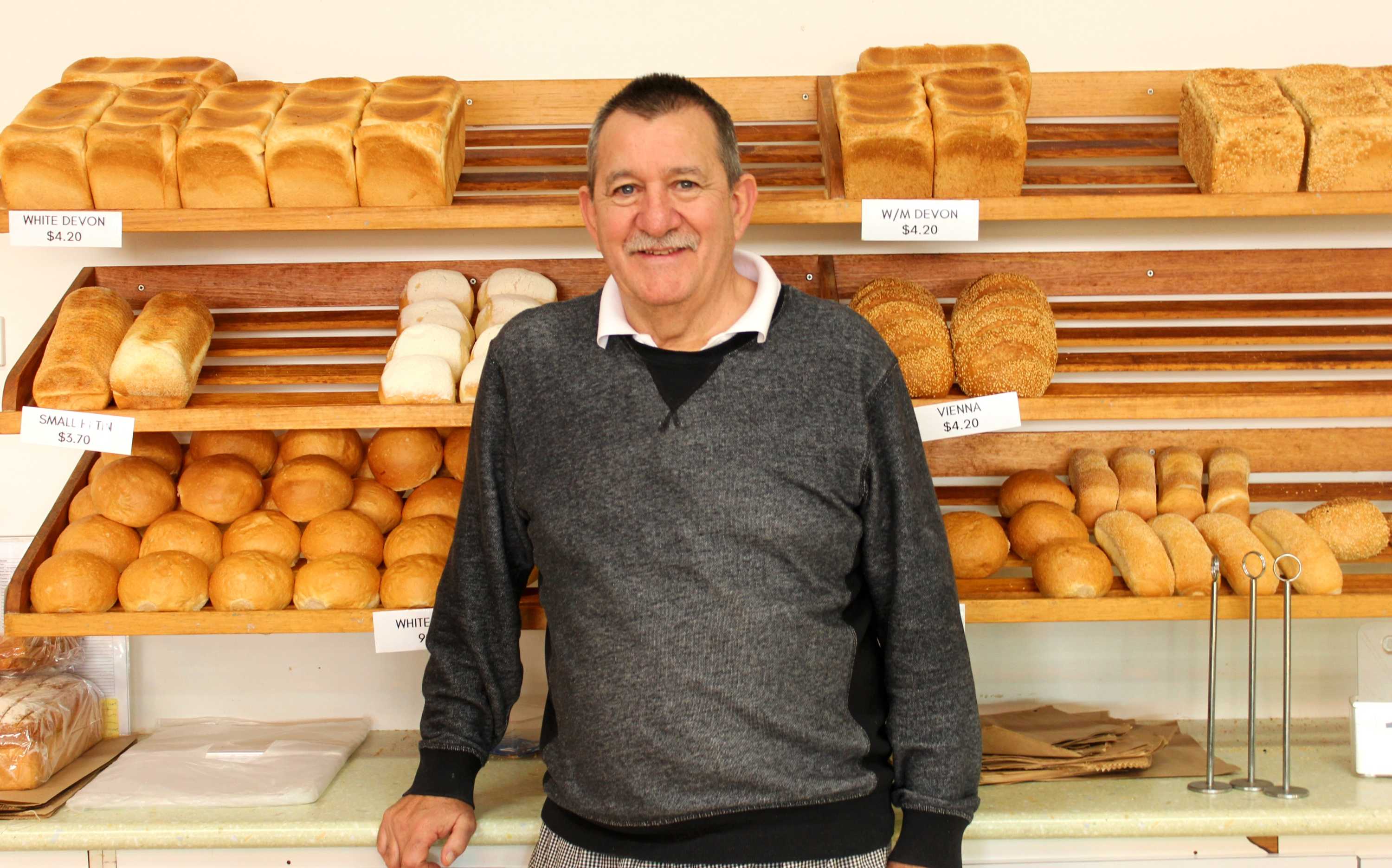Business owner Garry Higgins at his bakery in Maryborough, Victoria.