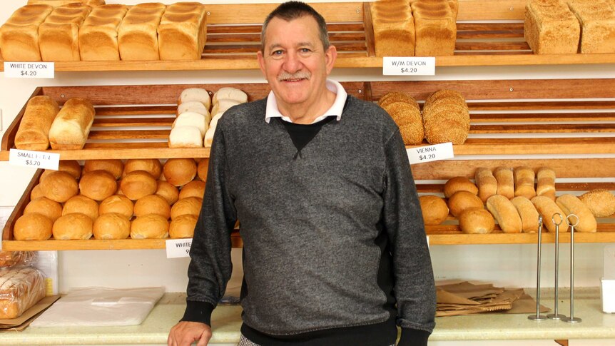 Business owner Garry Higgins at his bakery in Maryborough, Victoria.