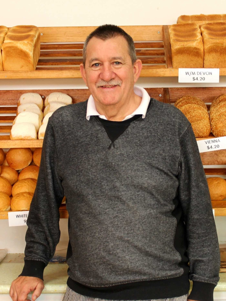 Business owner Garry Higgins at his bakery in Maryborough, Victoria.