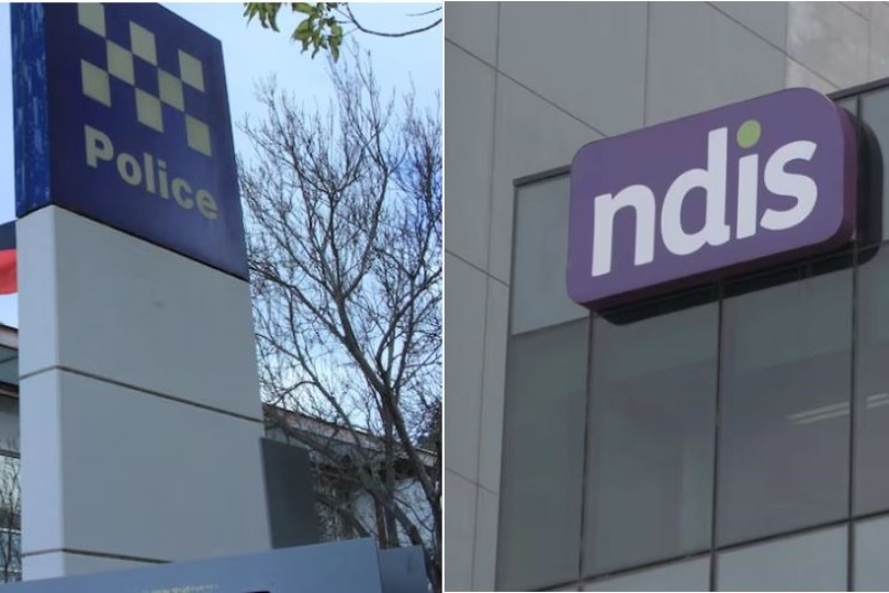 Composite image of the sign at Bunbury Police Station and an NDIS sign.