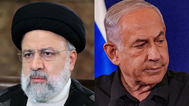 合成图片：已故伊朗总统莱希和以色列总理内塔尼亚胡。