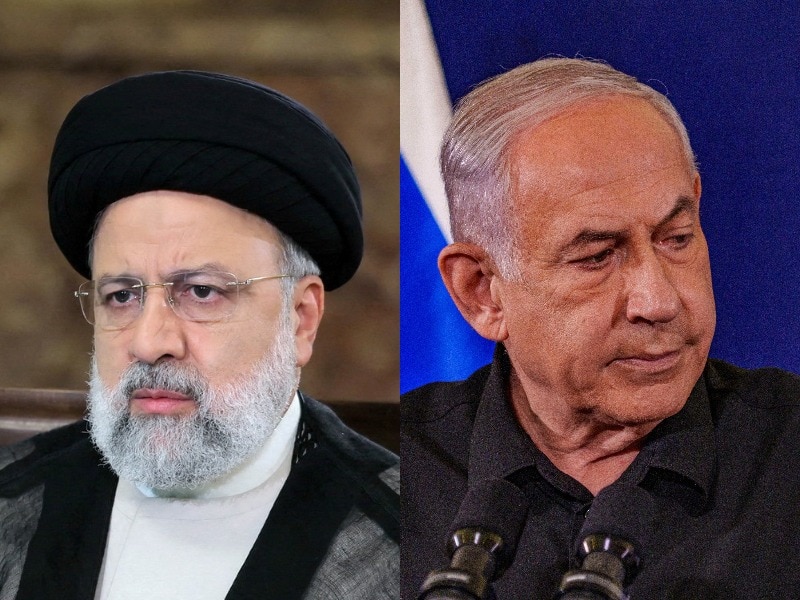 合成图片：已故伊朗总统莱希和以色列总理内塔尼亚胡。