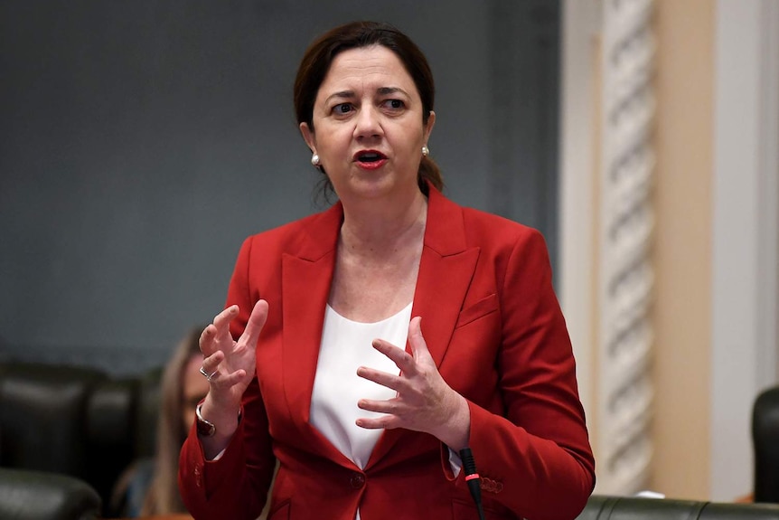 Queensland Premier Annastacia Palaszczuk speaks during Question Time at Parliament House in Brisbane.