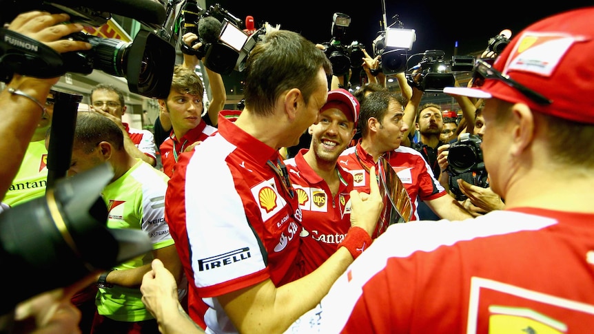Sebastian Vettel celebrates Singapore Grand Prix win