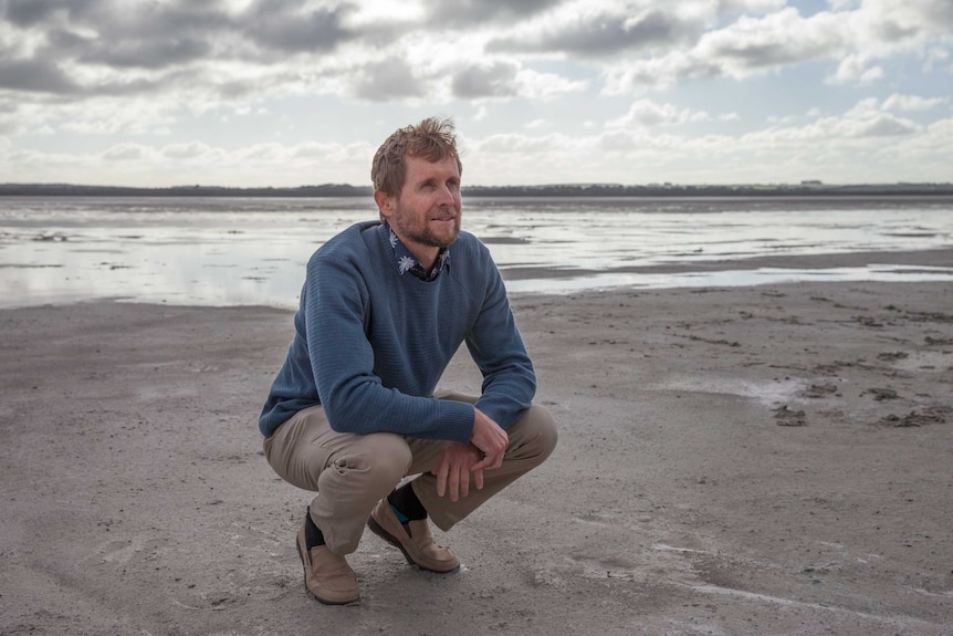 Environmental scientist Tilo Massenbauer at Pink Lake near Esperance, WA.